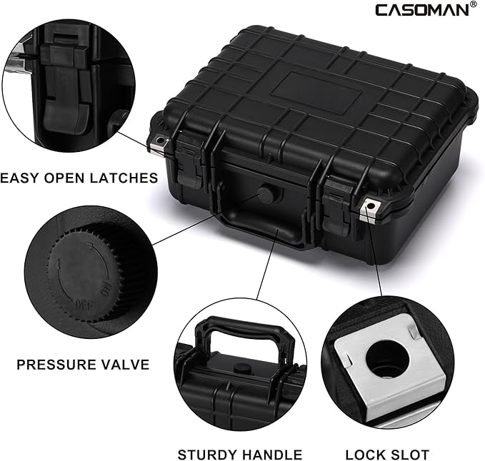CASOMAN Water-proof and Dust-proof Protective Sturdy Plastic Storage Case with Cush-Proof Sponge and Customizable Foam, IP67 Water Proof Grade, 13.4" X 11.6" X 6"