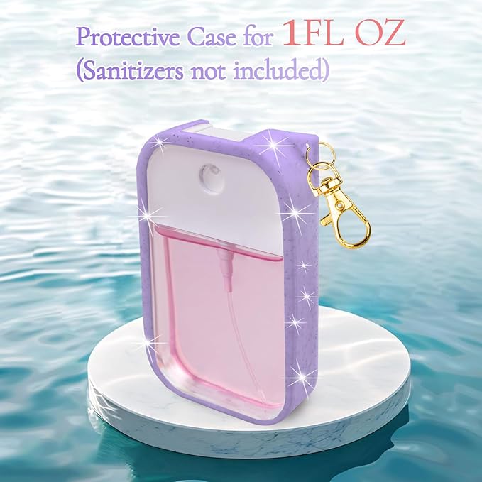 TERPINK Silicone Case Compatible with Touchland Hand Sanitizer Spray, Protective Case with Keychain for 1 fl oz, Hand Sanitizer Spray Accessory (Glitter Sequin Purple)