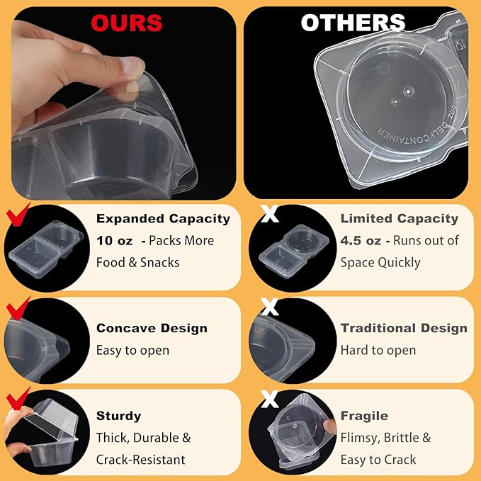 20 Pack 10 OZ Reusable Snack Containers with Lids,Disposable 2-Compartment Snack Pack Containers,Meal Prep Containers for Adults,Sauce Food Container Portion Control Containers for Travel Picnic Work