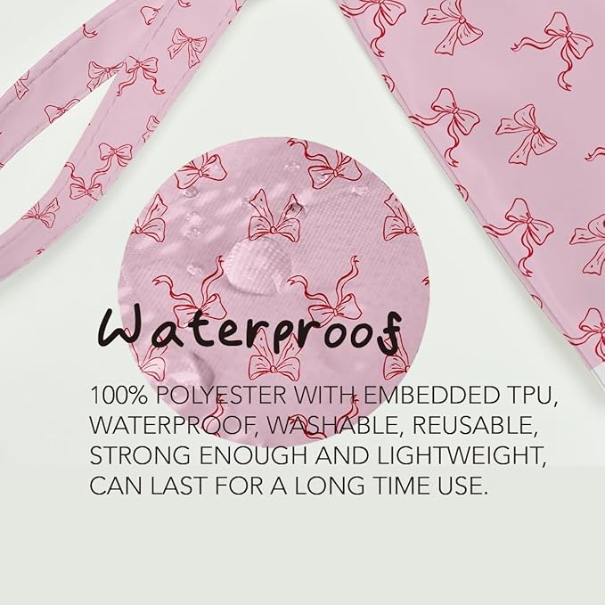 Fokongna Floral Print Wet Bag, Small Portable Waterproof Multi-Functional Organizer for Women, Pink with Red Bows,Ideal for Daily, Beach & Travel,
