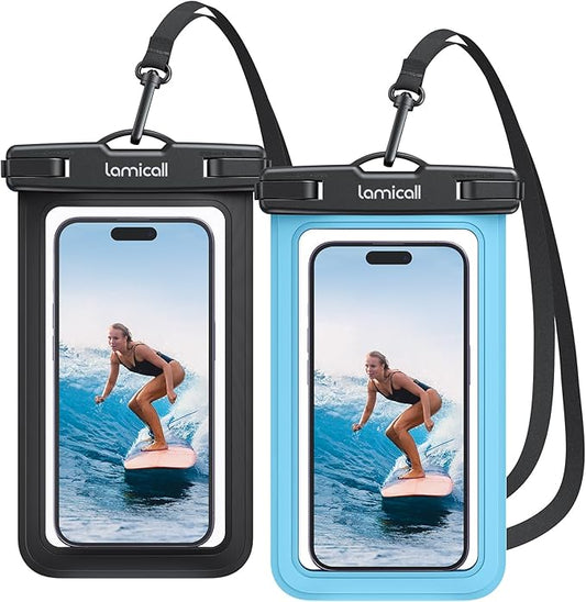 Lamicall Waterproof Phone Pouch Case Bag for iPhone 17 16 15 14 13 12 Pro Max Plus XS, Swimming Equipment Bags for 4-7inches, Blue & Black