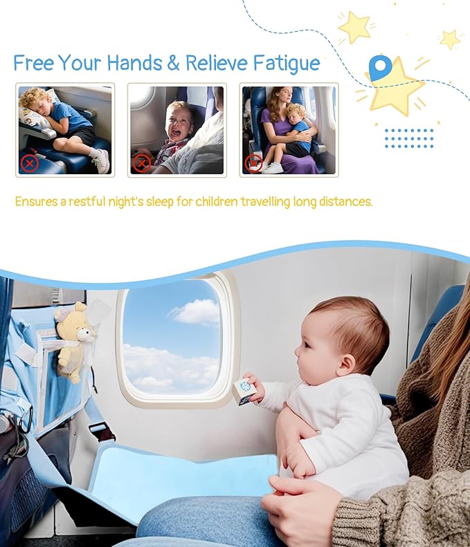 Toddler Airplane Bed, Airplane Seat Extender Travel Bed for Kids, Baby Travel Essentials for Flying, Portable Plane Footrest for Kids, Toddler Must Haves for Flights Blue