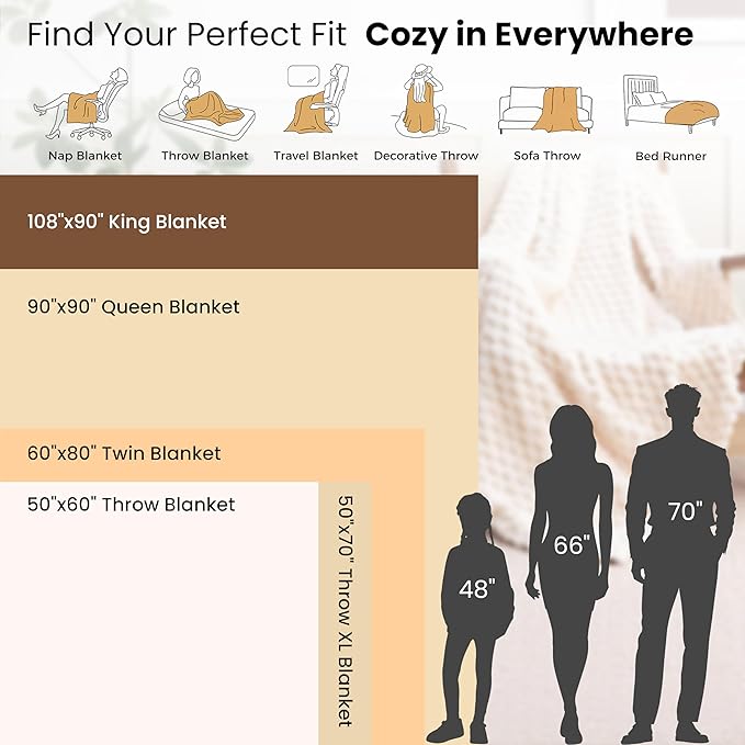 EXQ Home King Size Blanket for Bed or Couch - 3D Imitation Turtle Shell Jacquard Decorative Fleece Blankets - Cozy Soft Lightweight Fuzzy Flannel Blanket Suitable for All Seasons(90"×108",Brown)