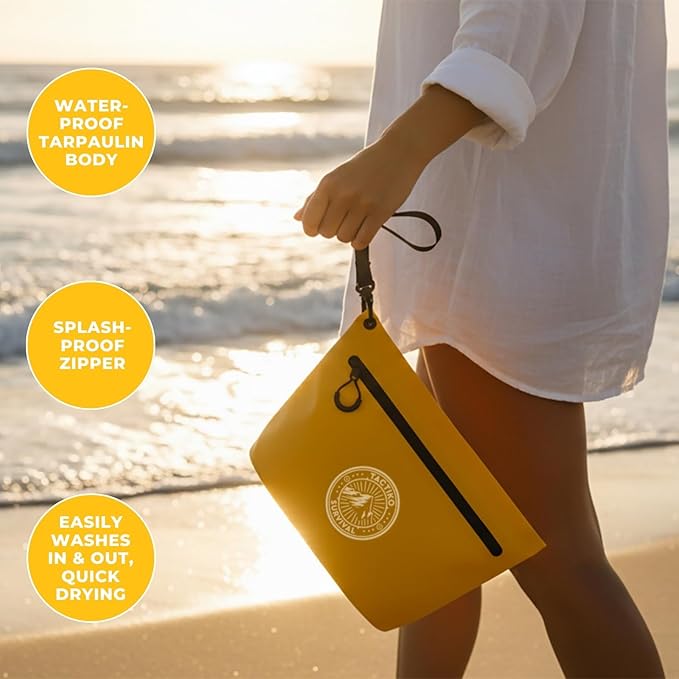 Tactiko 3L Water Resistant Pouch - Waterproof Material with Splashproof Zipper - Zipper Bag for Storage, Toiletries, Travel, Beach, Cruise, Home (Yellow)