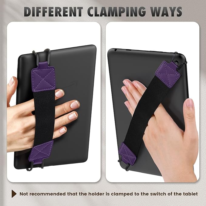 MoKo Security Hand-Strap for 9-11 Inch Tablet, iPad/IP-ad Pro/iPad Air/Kindle Fire HD/Samsung, High-Elasticity Versatile Hand Strap Lightweight Finger Grip Holder, Black Belt, Deep Purple