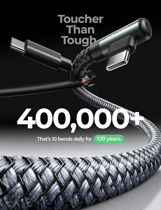 AINOPE USB A to USB C Cable Short 3. 3FT 2-Pack Right Angle Fast Charging & Data Sync Nylon Braided Carplay Android Auto Car Charger Cord for iPhone 17 16 15 Samsung Galaxy iPad Pro Air Android Phones
