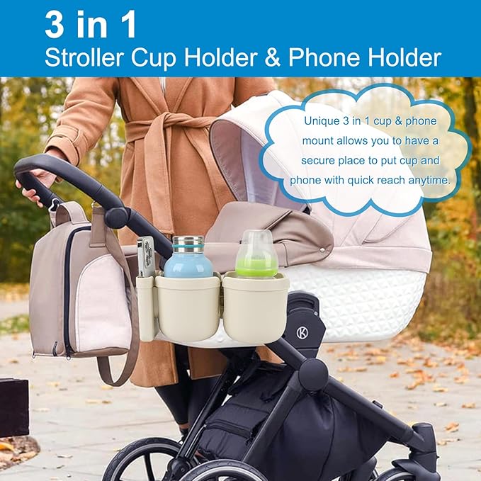 Accmor Stroller Cup Holder with Phone Holder, Bike Cup Holder, Universal Cup Holder for Uppababy Nuna Doona Strollers, 2-in-1 Cup Holder for Walker, Wheelchair, Scooter
