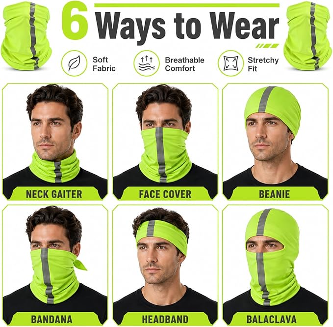SATINIOR 4 Pcs Neck Gaiter Face Mask for Men Reflective Face Cover Scarf Summer UV Sun Protection Balaclava Bandana for Work