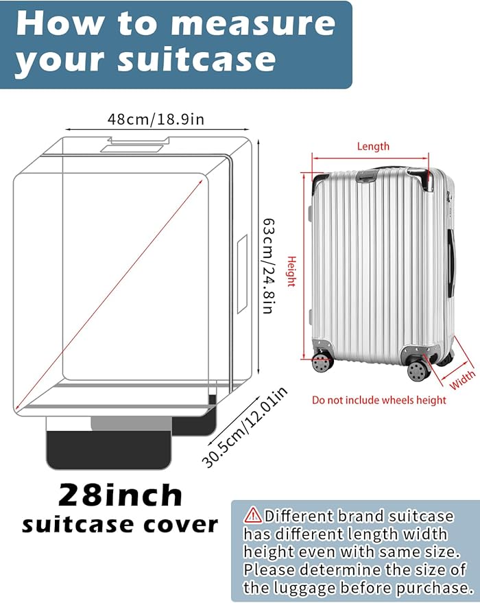 Yotako Upgraded Zippered Clear PVC Suitcase Cover, 28 Inch Luggage Covers for Suitcase Luggage Protector Cover 28''