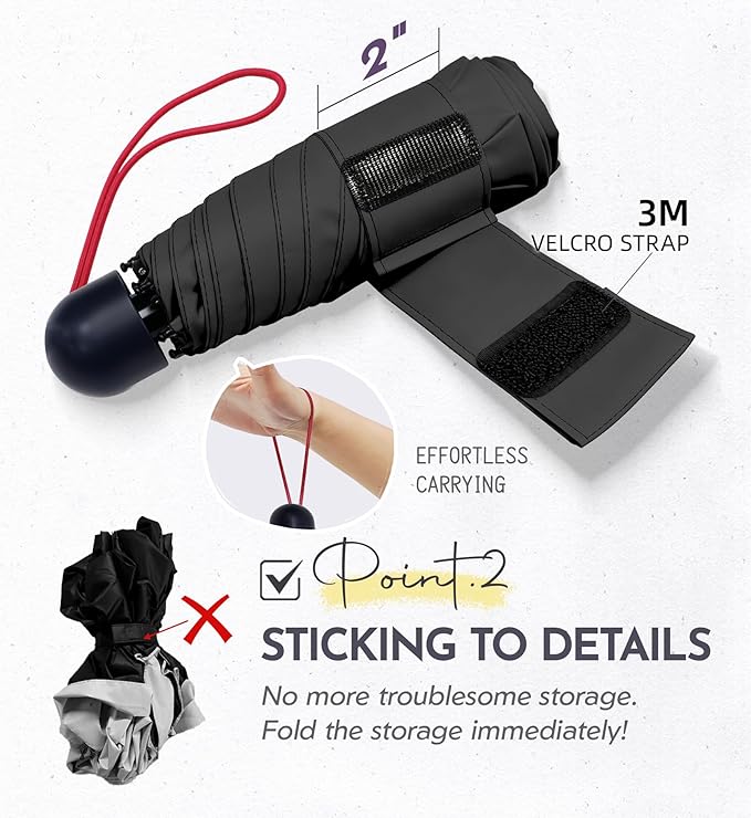 Travel Mini Umbrella Compact Small & Lightweight, UV Rain Protection, Pocket-Sized Folding Umbrellas with Quickdraw & Case for Men Women & Kids Backpack