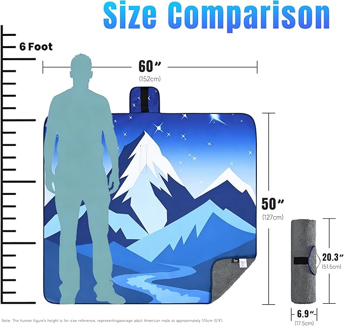 Tirrinia Waterproof Outdoor Blanket with Sherpa Lining, Windproof Triple Layers Warm Comfy Foldable for Camping Stadium, Beach, Picnic, Grass, Concerts, Car, Dog, 51''X 59'' & 59''X 80''