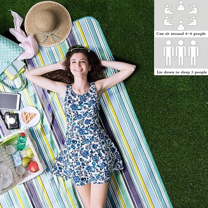 PUPOPIK Picnic Beach Blanket, Picnic Mat 80x60in Waterproof Foldable, Family Mat, Portable Large Picnic Blankets for Travel, Hiking, Music Festival