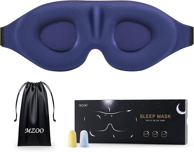 MZOO Luxury Sleep Eye Mask for Side Sleeper Men Women, Zero Eye Pressure 3D Sleeping Mask, Light Blocking Patented Design Night Blindfold, Soft Eye Shade Cover for Travel, Blue
