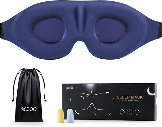 MZOO Luxury Sleep Eye Mask for Side Sleeper Men Women, Zero Eye Pressure 3D Sleeping Mask, Light Blocking Patented Design Night Blindfold, Soft Eye Shade Cover for Travel, Blue