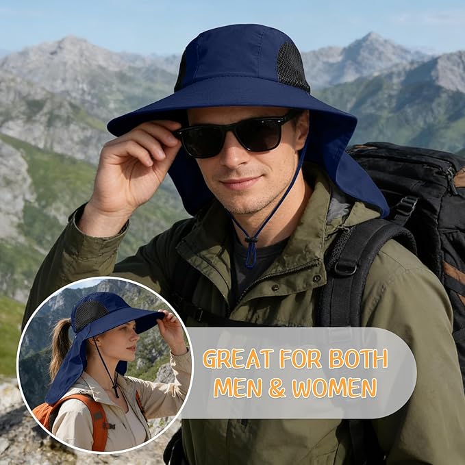 Sun Hat for Men Women with Neck Flap,UPF 50+ UV Protective Hiking Fishing Hats,Wide Brim Sun Hat for Women&Men