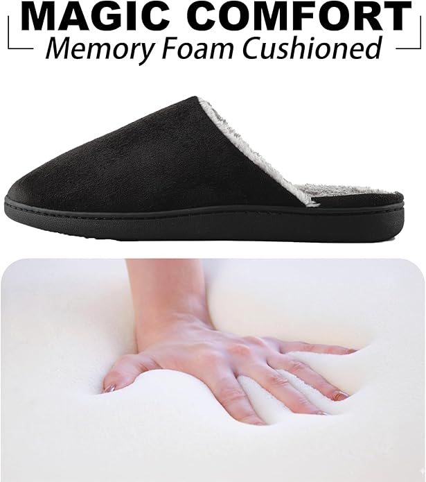 riemot Mens Furry House Slippers Memory Foam Bedroom Shoes Cushioned Lightweight Home Shoe with Thicken Sole Indoor Outdoor Travel Slipper