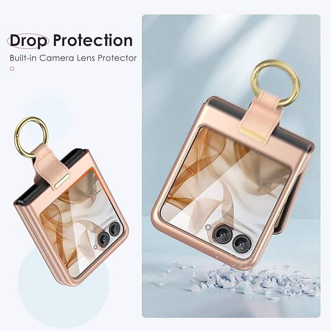 Maxdara for Motorola Razr 2026/2025/2024 Case with Ring [Not Fit Ultra or Plus], Moto Razr 2026 & Razr 2025 Case with Built-in Outer Screen Protector Slim Thin Cover (Rose Gold)