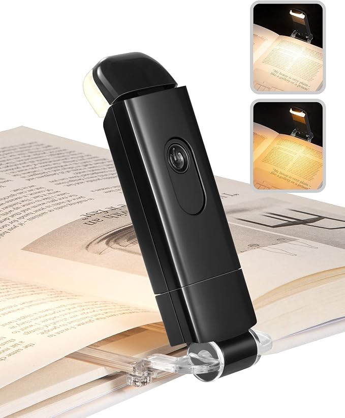 DEWENWILS Booklight with Clip, USB Rechargeable Book Light for Reading in Bed, Clip on Book Lamp for Reading at Night, Brightness Adjustable, Sleep Aid Light, Warm White (Black)