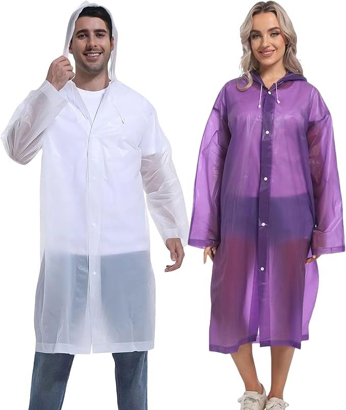 2PCS Rain Ponchos for Adults Reusable Rain Coats for Adults Rain Jackets Raincoats for Men Women
