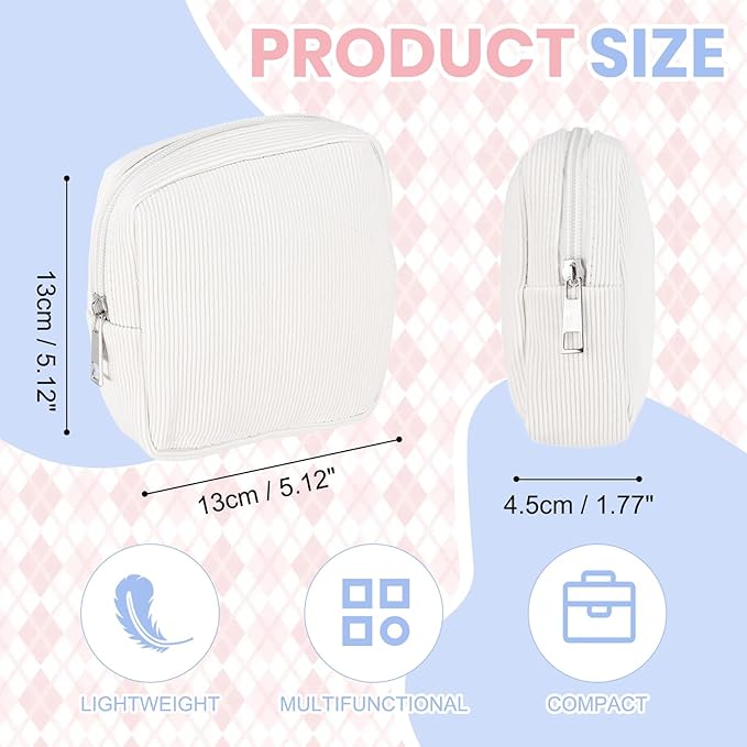 uxcell Period Bag for Teen Girls Women, Portable Corduroy Sanitary Towel Compact Cute Pouch with Zippers, Small Pouch Napkin Storage Pads Holder for Travel, Daily Use, Purse, Beige
