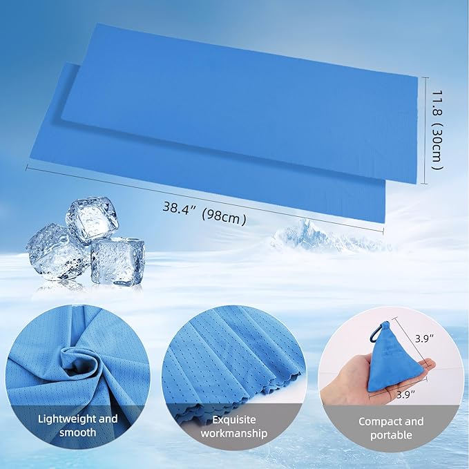 2 Cooling Towels 40''x12'',Cooling Towels for Neck and face Ideal for Gym, Yoga, Sports, Fitness, Running, Traving,Camping,Instant Relief Heat and Sweat,Stay Cool and Comfortable(2, Blue)