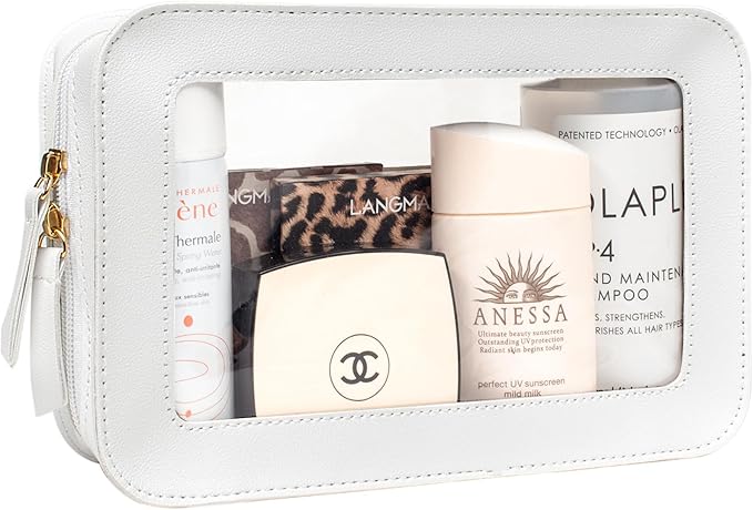 LETGO Clear Sunscreen Makeup Bags Pouch, TSA Approved Toiletry Bag with Zipper, Portable Make Up Organizer Traveling Compact Car Bag for Beach Essentials(Clear-White)