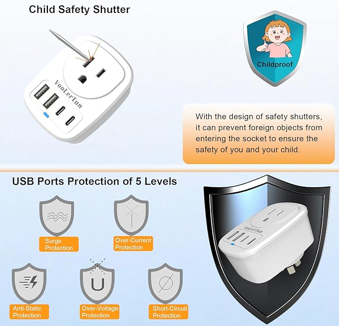 Type I Australian Plug Adapter New Zealand Power Adapter 2 Pack, 3 Prong Adapter with USB Outlet Converter US Outlet for Argentina Travel Cruise
