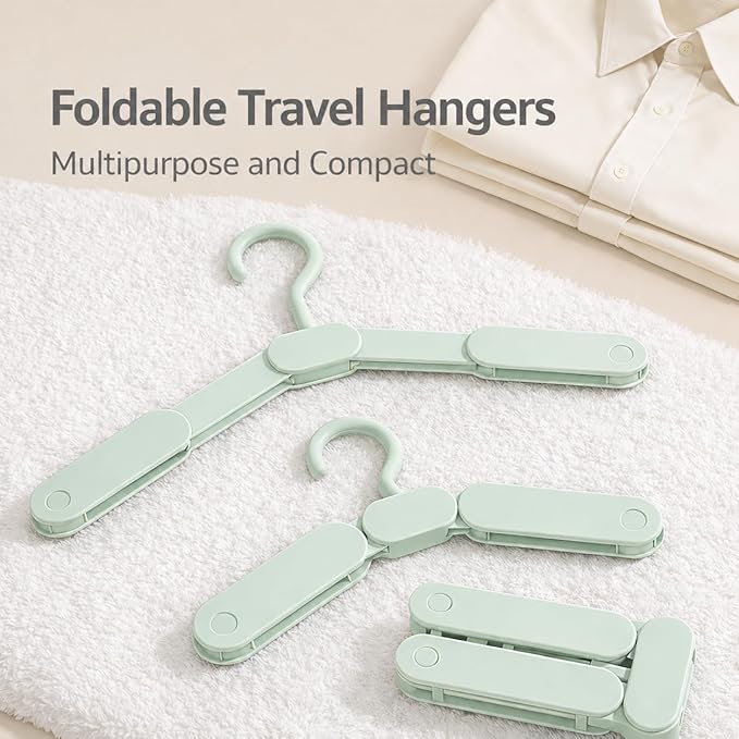 6 Pack Foldable Travel Hangers Portable Collapsible Hangers with 12 Clips for Travel, Cruise, Hotel, Camping, Dorm, Space Saving Clothes Hangers for Small Spaces, (Light Green)