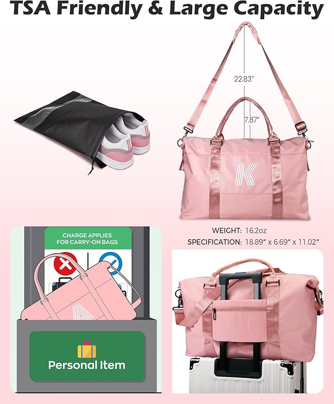 Preppy Gifts for Her, Initial Travel Duffel Bag, Girls Weekender Bag, Monogram Kids Overnight Bag,Graduation Gift, Gifts for 10 11 12 13 14 15 16 17 18 Year Old Girl (Letter J)