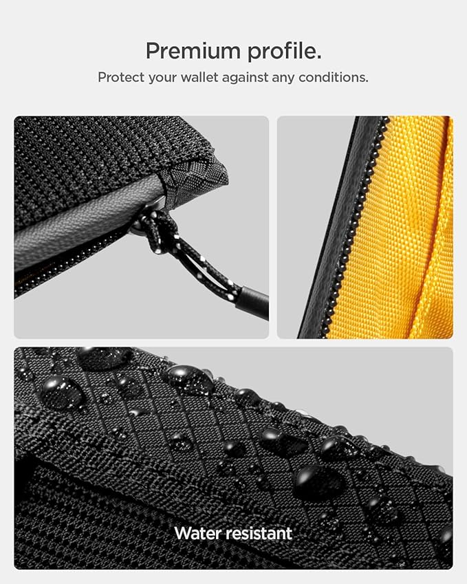 Spigen Life for Soft Material Card Wallet, RFID Blocking Slim EDC Wallet with Mesh Pocket, D-Ring Strap, Waterproof YKK Zipper, Lightweight Everyday Carry Card Holder - Black