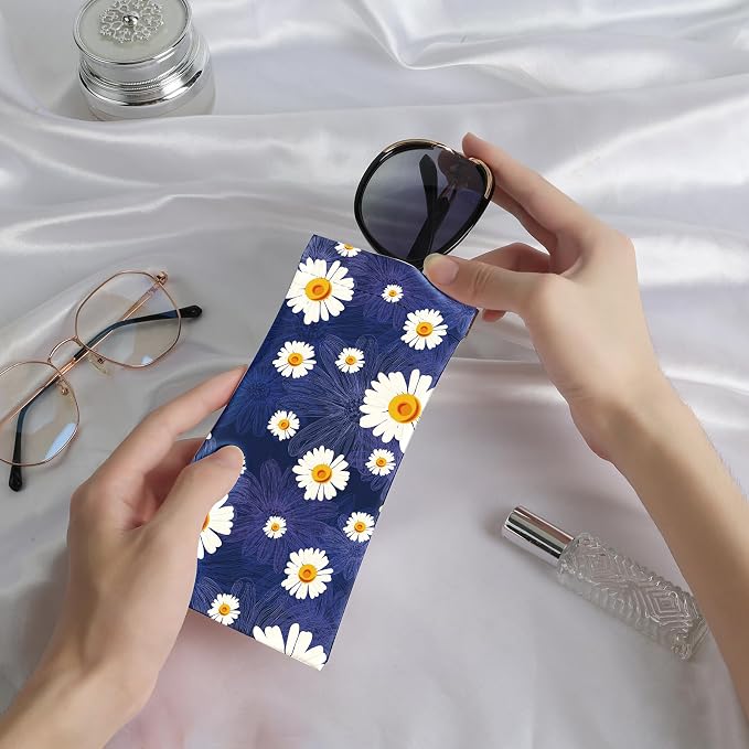 Anikathy 2Pcs Sunglass Eyeglass Glasses Case Soft PU Leather with Cleaning Cloth Cute Glasses Pouch Bag for Men Women Girs