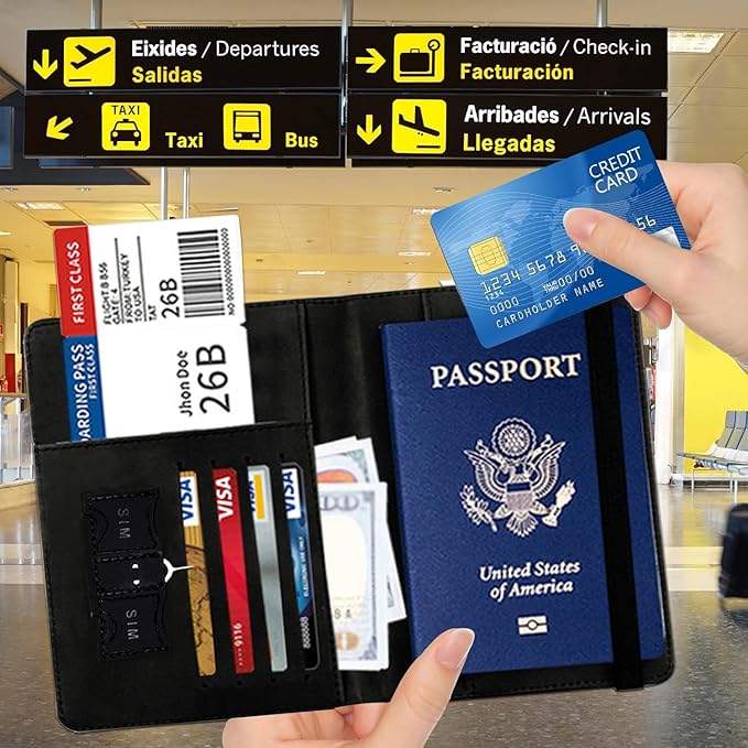 Passport Wallet, Passport Holder with RFID Blocking and Luggage Tag, Waterproof PU Leather Travel Documents Organizer Case, Passport Covers with Card Slot for Women Men,Colorful Glitter Passport Book