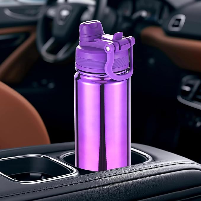 mininoo 24 oz Insulated Water Bottle with 2-in-1 Straw & Spout Lid, BPA-Free & Leak-Proof, Stainless Steel Water Bottle for Sports, Travel, and School, Violet Pulse