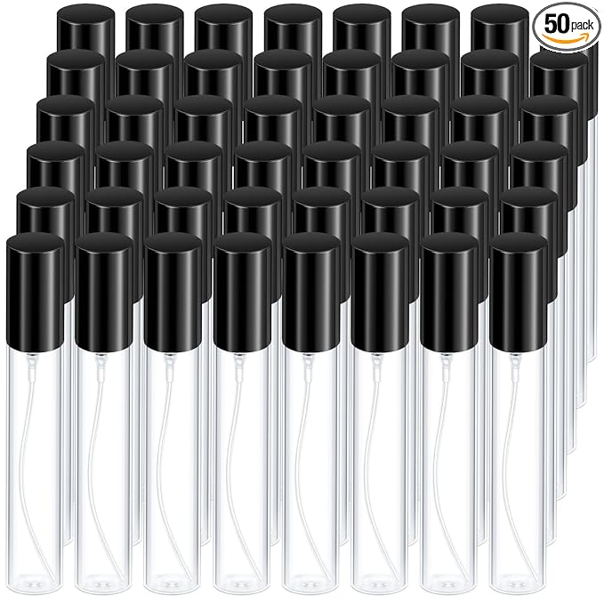 Yinder 50 Pcs 15ml Travel Spray Bottle Refillable Perfume Atomizer Bulk Glass Mini Cologne Perfume Bottles Empty Fine Mist Portable Small Sample Containers(Black)