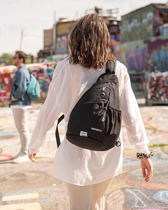 WATERFLY Sling Bag Sling Backpack Small Crossbody Shoulder Bag for Men Women Traveling Cycling Hiking Daypack