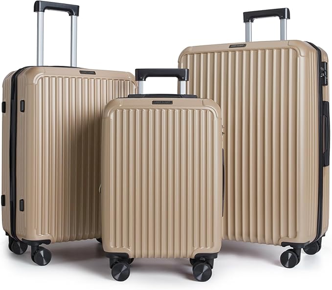 LIGHT FLIGHT Luggage Sets, Durable Hard Shell 3 Piece Set Suitcase with Spinner Wheels, Hardside Lightweight Luggage set with TSA Lock, Large Travel Luggage Set (20" 24" 28"),Light Brown