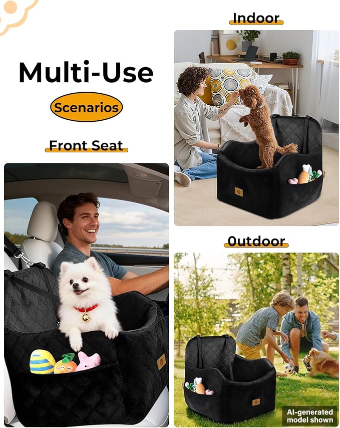 Dog Car Seat for Small/Medium Dogs, Detachable Washable Dog Booster Car Seat Under 35lbs, High-Support Memory Foam,Travel Bed with Storage Pockets