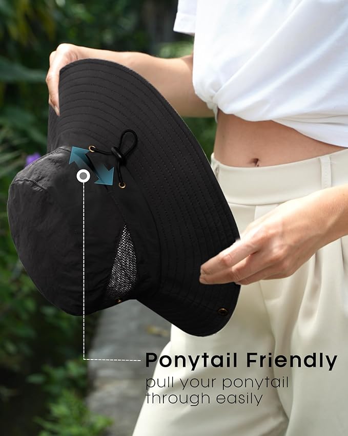 FURTALK Womens Sun Hat with Ponytail Hole Beach Hiking Summer Wide Brim UPF 80+ Outdoor Protection Foldable Bucket Hat