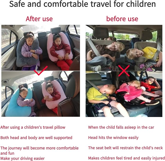FHSGGP Travel Pillow Car Pillow Kid Car Sleeping The Sleeping Aid for Adults and Kids on Road Trips Kids Travel Pillow Colorful Blue