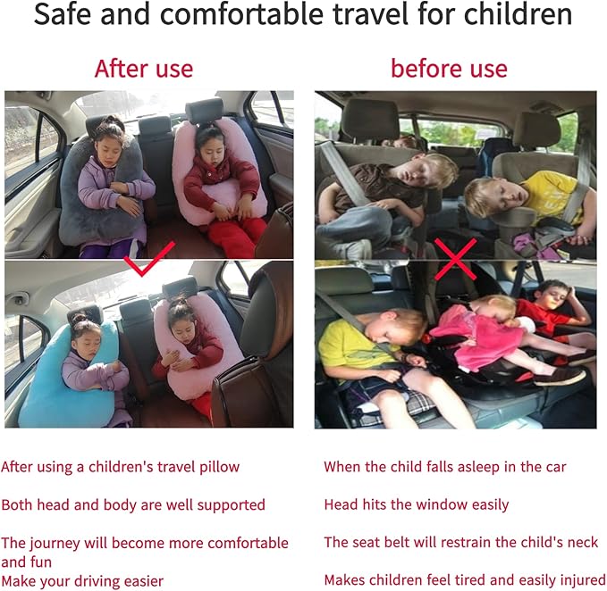 FHSGGP Travel Pillow Car Pillow Kid Car Sleeping The Sleeping Aid for Adults and Kids on Road Trips Kids Travel Pillow Colorful Purple