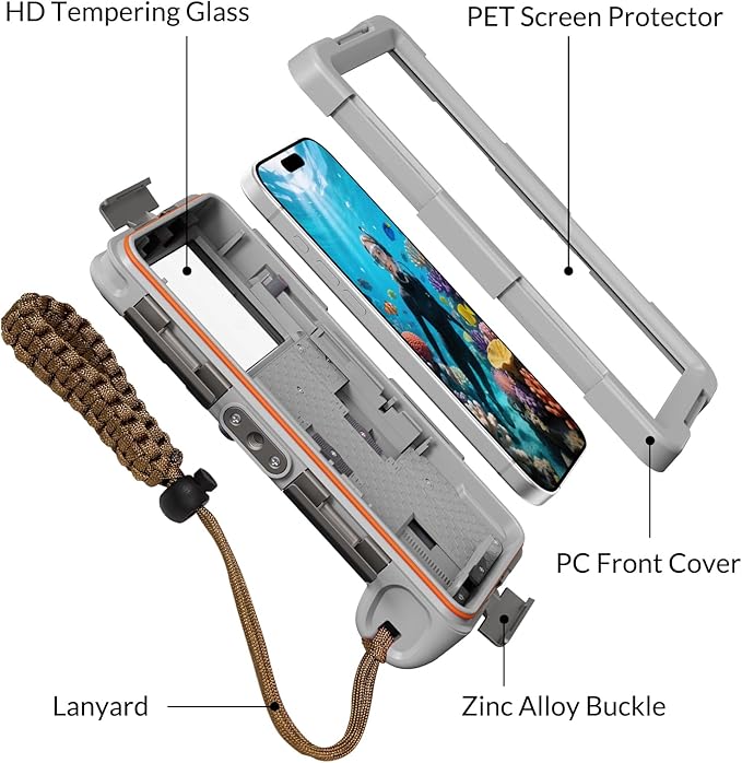 2026 Underwater Snorkeling Diving Phone Case for Phone 17/16/15/14/13/12Pro Max/Galaxy S26/S25/S24/S23.(50ft/15m) Professional Scuba Dive Waterproof Case Underwater Photo Video（Gray）