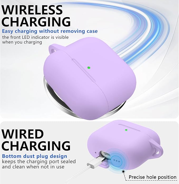 Ljusmicker for AirPods 4 Case 2024 with Cleaner Kit,Soft Silicone Protective Cover for Apple AirPods 4th Generation Cases for Women Men,for AirPod 4 Case Accessories with Keychain-Magnetic Purple