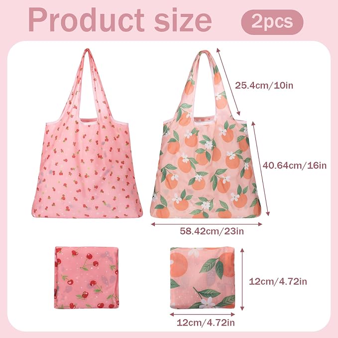 4 PCS Large Foldable Reusable Shopping-Bags, Grocery Bags, Cute Foldable Bag, Reusable Shopping Bags, Washable Polyester Bag for Daily Shopping (2 Styles