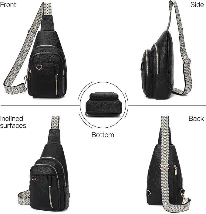 GAEKEAO Sling Bag for Women Vegan Leather Crossbody Bags Travel Fanny Pack Chest Bag Purse with Adjustable Wide Guitar Strap