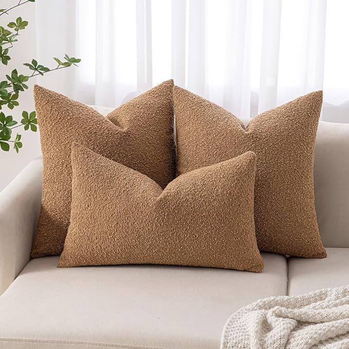 MIULEE Textured Boucle Throw Pillow Cover Brown Accent Solid Lumbar Pillow Case Decorative Vintage Soft Pack of 1 Couch Cushion Mid Century Chair Sofa Bedroom Livingroom Home Decor,22x14 Inch