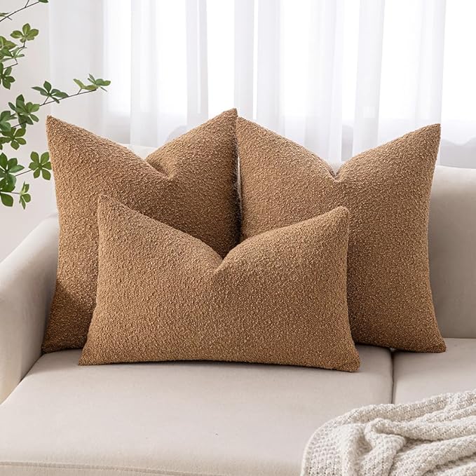 MIULEE Textured Boucle Throw Pillow Cover Brown Accent Solid Lumbar Pillow Case Decorative Vintage Soft Pack of 1 Couch Cushion Mid Century Chair Sofa Bedroom Livingroom Home Decor,12x20 Inch