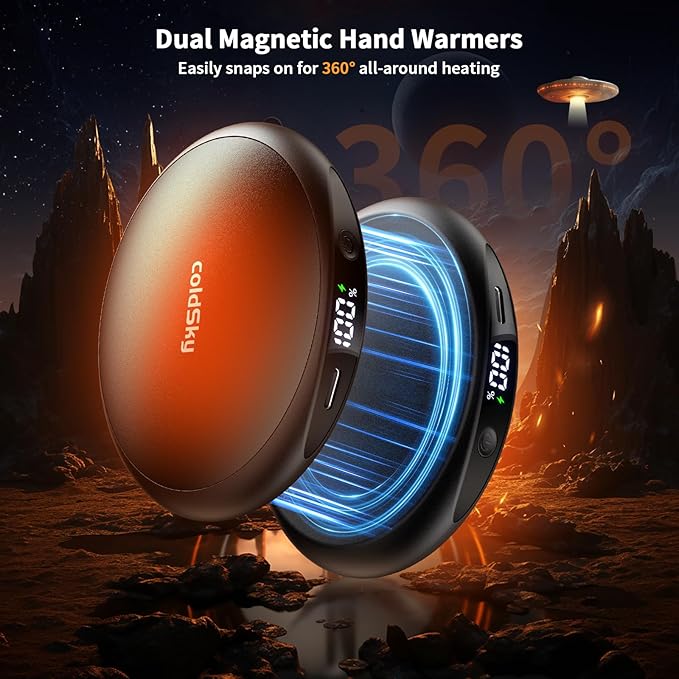 Hand Warmers Rechargeable 2 Pack, AI Temperature Control Electric Handwarmers, Stone Shape Portable Pocket Heater, Great Gift for Christmas Hunting, Golf, Camping Black