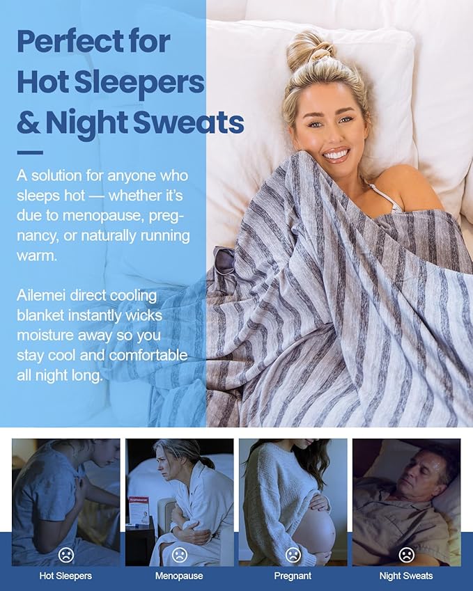 Ailemei Direct Cooling Blanket(Twin XL Size) for Hot Sleepers, Double Sided Cold Effect, Lightweight Breathable Summer Blankets for Bed, Transfer Heat to Keep Body Cool for Night Sweats, 60"x90"