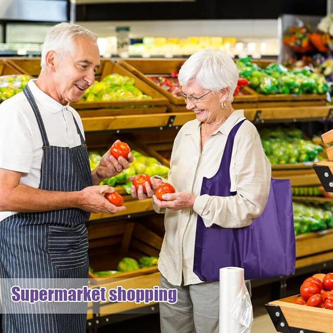Large 50lbs Heavy Duty Reusable Foldable Grocery and Shopping Tote Bags - Washable Polyester Bags in Pocket