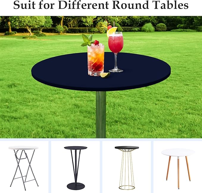 Wolkemer 4 Pack 2 Foot Navy Blue Fitted Tablecloth 24 Inch Round Elastic Edges Table Cloth, Spandex Stretch Table Cover with Machine Washable Fabric for Wedding Party Picnic Dining Indoor Outdoor